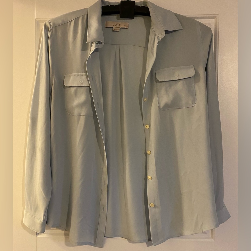 Loft petites light blue button up women’s shirt